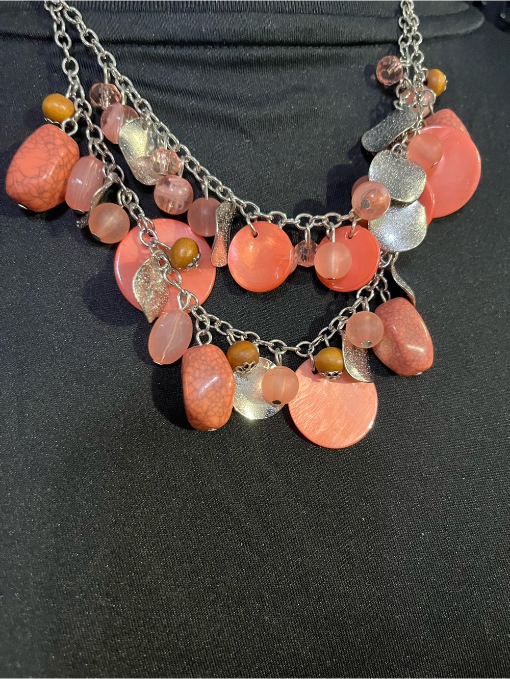 paparazzi Coral and Silver Layered Disc Necklace